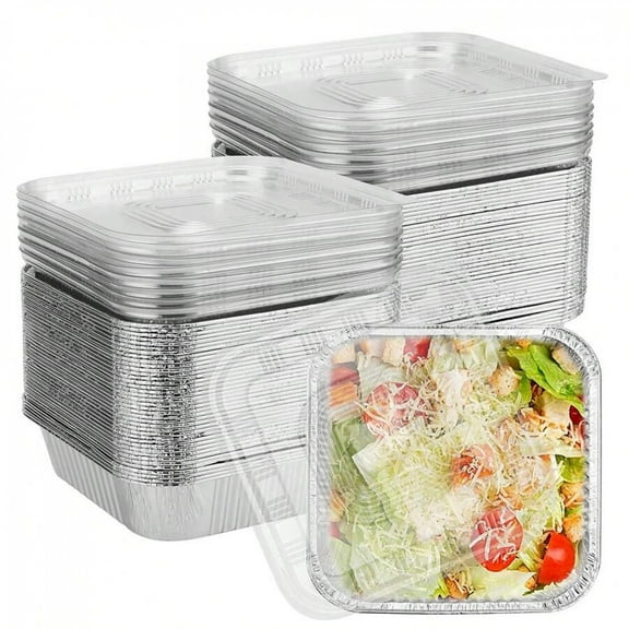 35Pack 8x8''Square Aluminum Baking Pans With Lids - Disposable Takeout Pans - Foil Food Containers For Cooking, Heating, Storing, Prepping Food , For Christmas Party