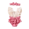 thumbnail image 3 of Baby Rompers Girl Heart Print Flutter Sleeve Ruffled Bowknot Bodysuit & Headband 2 Piece Daily Wear Girls Jumpsuit 9 Months-12 Months, 3 of 9