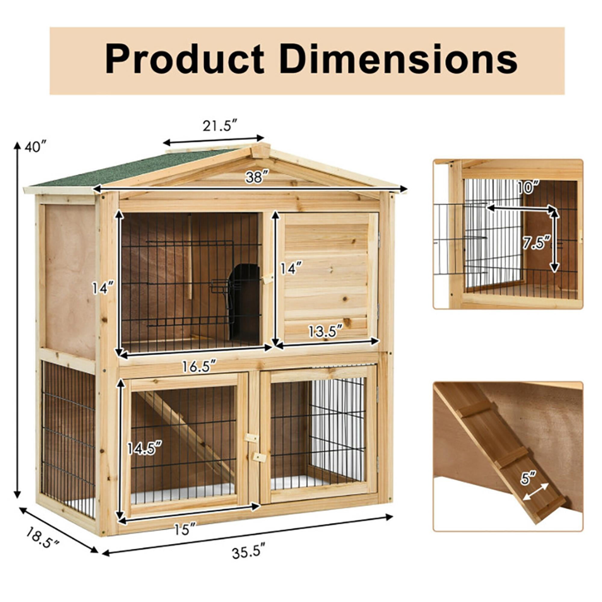 Kadyn 40" 2 Story Rabbit Hutch with Trays, Outdoor Weatherproof Bunny Cage with Ramp, Pet House Chicken Coops, Beige