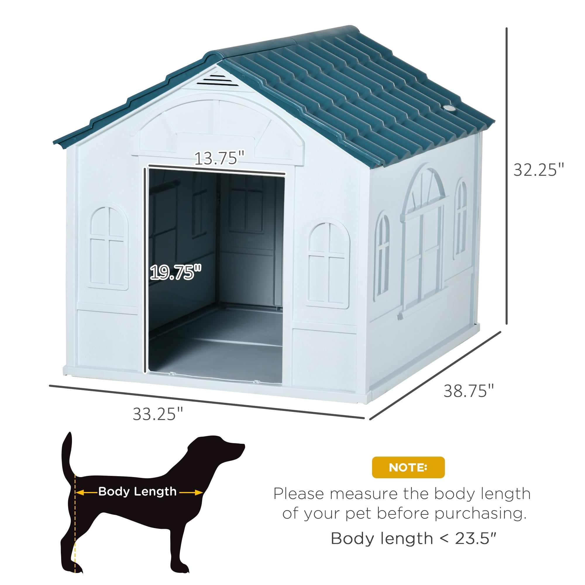 LINJH Water Resistant Plastic Dog House Puppy Shelter for Indoor Outdoor-25.5" x 29.75" x 24.75"-Blue