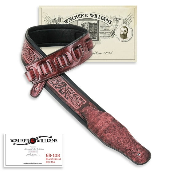 Walker & Williams GB-108 Black Currant Padded Strap with Live Oak Pattern
