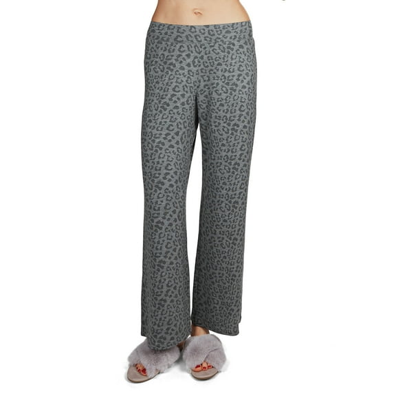 MeMoi Women's French Terry Cloth Leopard Print Lounge Pants - Womens - Female, Small, Gray Heather