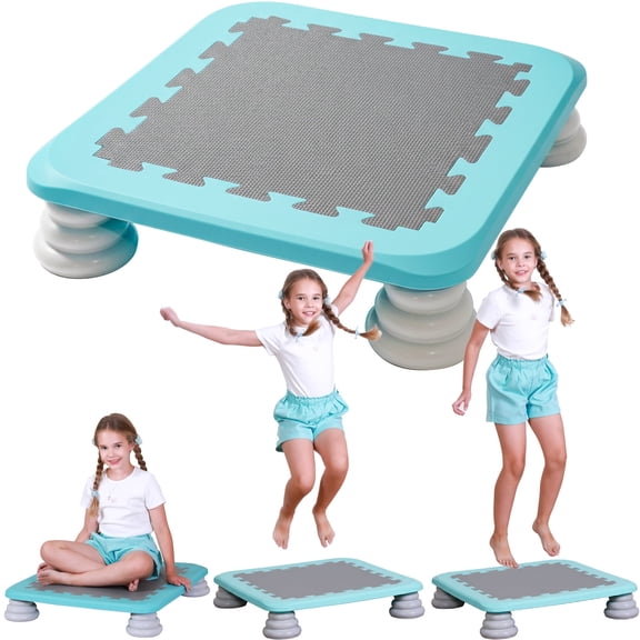 KreyNa Mini Trampoline for Kids, 25 Inch Sensory Trampoline Bouncing Board Jumping Toy, Blue