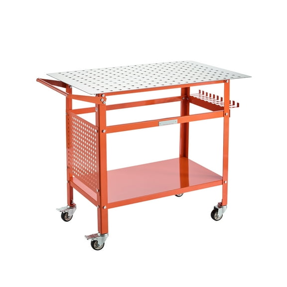 KFFKFF Welding Table, 40" x 24" Soldering Workstation with 800LBS Static Load Limit, Portable Iron Work Stand with 4 Casters (2 Lockable), Dual-Tier Storage Shelf and 5/8-inch Mounting Holes