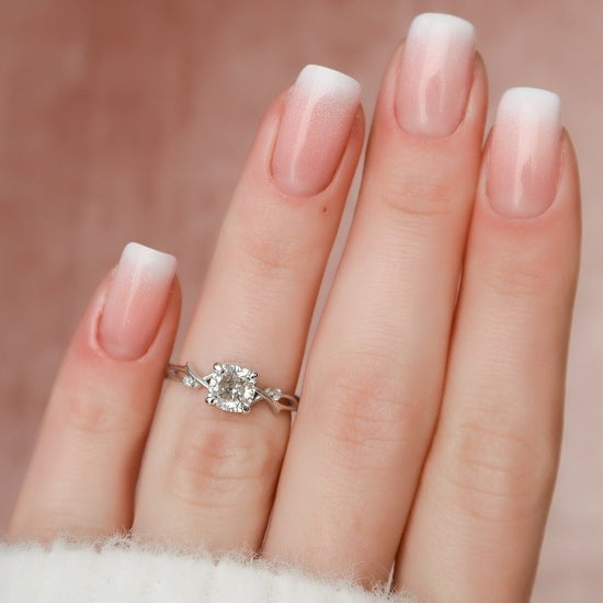 SOLITAIRE JEWELS 1.0CT Cushion Twig Moissanite Diamond Engagement Ring Solid 10K White Gold