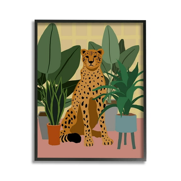 Stupell Industries Modern Leopard & Plants Animals & Insects Painting Black Framed Art Print Wall Art, 11 x 14