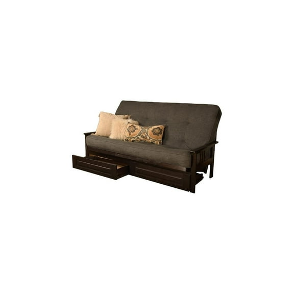 Kodiak Furniture Monterey Queen Espresso Wood Storage Futon-Charcoal Mattress