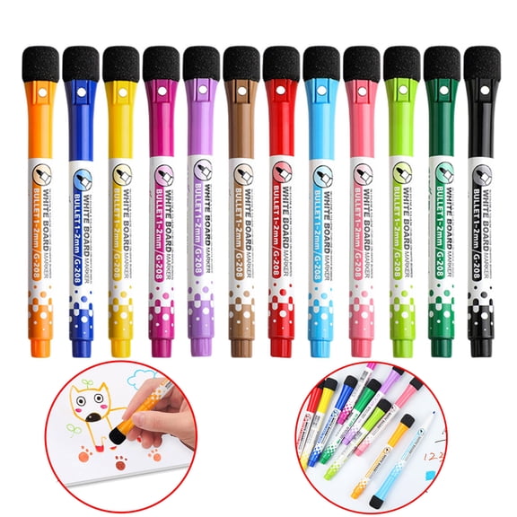 Fmxomd Magnetic Dry Erase Markers, 12 Pieces Fine Tip Point Dry Erase Pen with Erasers White Board Markers for Home Office