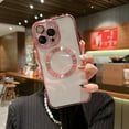 thumbnail image 6 of for iPhone 12 Pro Max Case Magnetic Clear with Camera Lens Protector Full Protection MagSafe Electroplated Silicone Dust-Proof Net Shockproof Protective Case Cover 6.7 Inch - Pink, 6 of 11