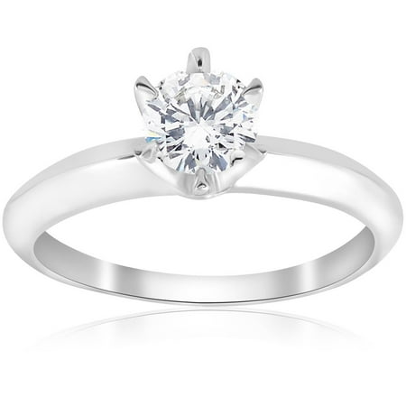 Prong Set Solitaire Ring - Solitaire Engagement Ring Band Vintage Prong Set Diamond 0.55 Ct 14Kt White Gold