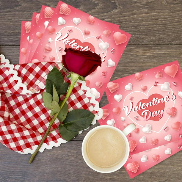 Servilletas con estampado de corazones para San Valentín | Paquete de 24 servilletas desechables para cóctel de 16,5 x 16,5 cm | Vajilla decorativa de papel para celebraciones románticas