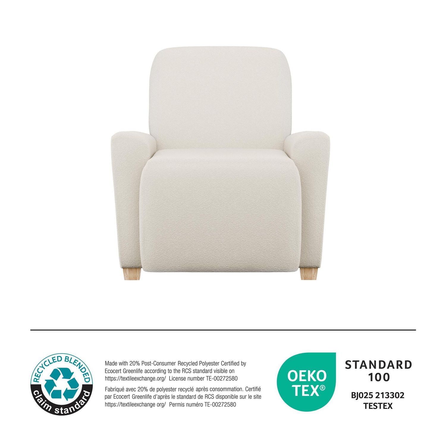 Housse de fauteuil inclinable extensible en bouclé SmartFit, fabriquée en tissu recyclé, 4 pièces, lavable à la machine beige