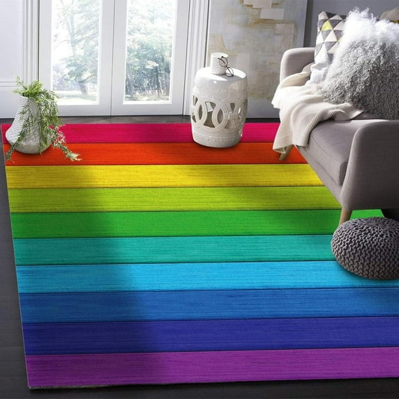 Vintage Rainbow Planks Area Rug Rural Farm Wood Grain Washable Floor Carpet, Soft And Plush Mats For Living Room Bedroom