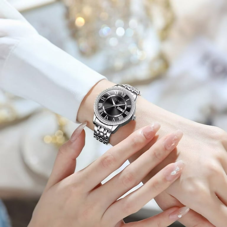 Ladies silver watch with black face online