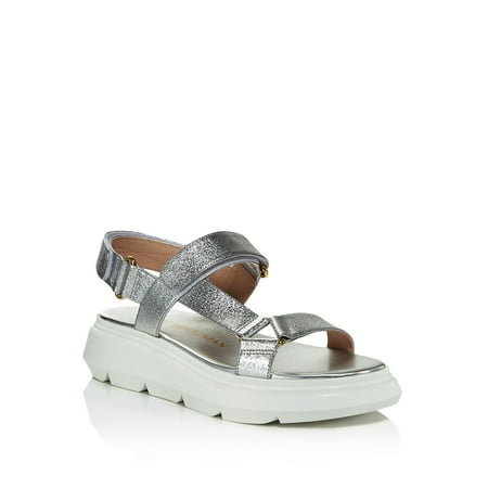 

STUART WEITZMAN Womens Silver 1 Platform Metallic Accents Padded Reflective Zoelie Round Toe Wedge Leather Slingback Sandal 6.5 C