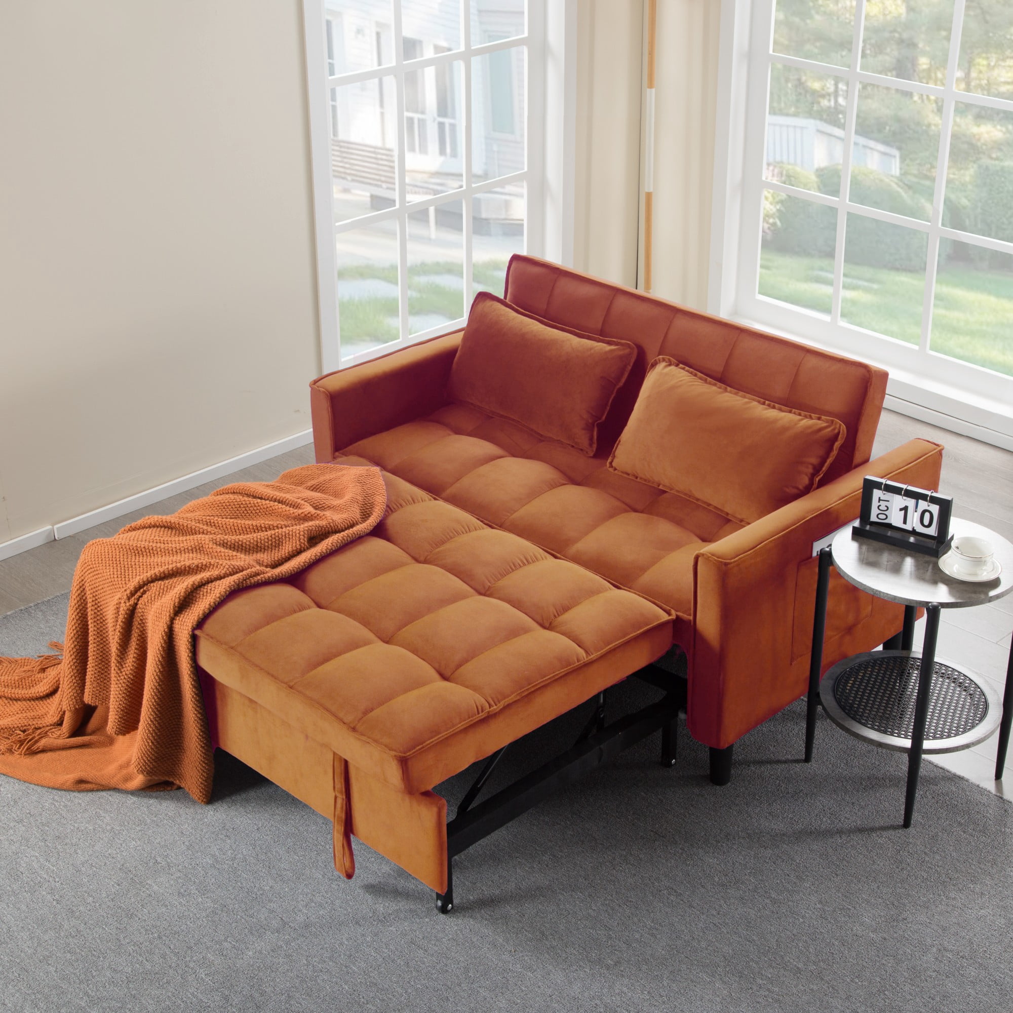 Gewnee 53.94" Pull-Out Sofa Bed – Convertible Twin Size Sleeper Bed,3 Adjustable Backrest Angles & Storage Side Pocket for Living Room,Office,Guest Room.Antique Gold