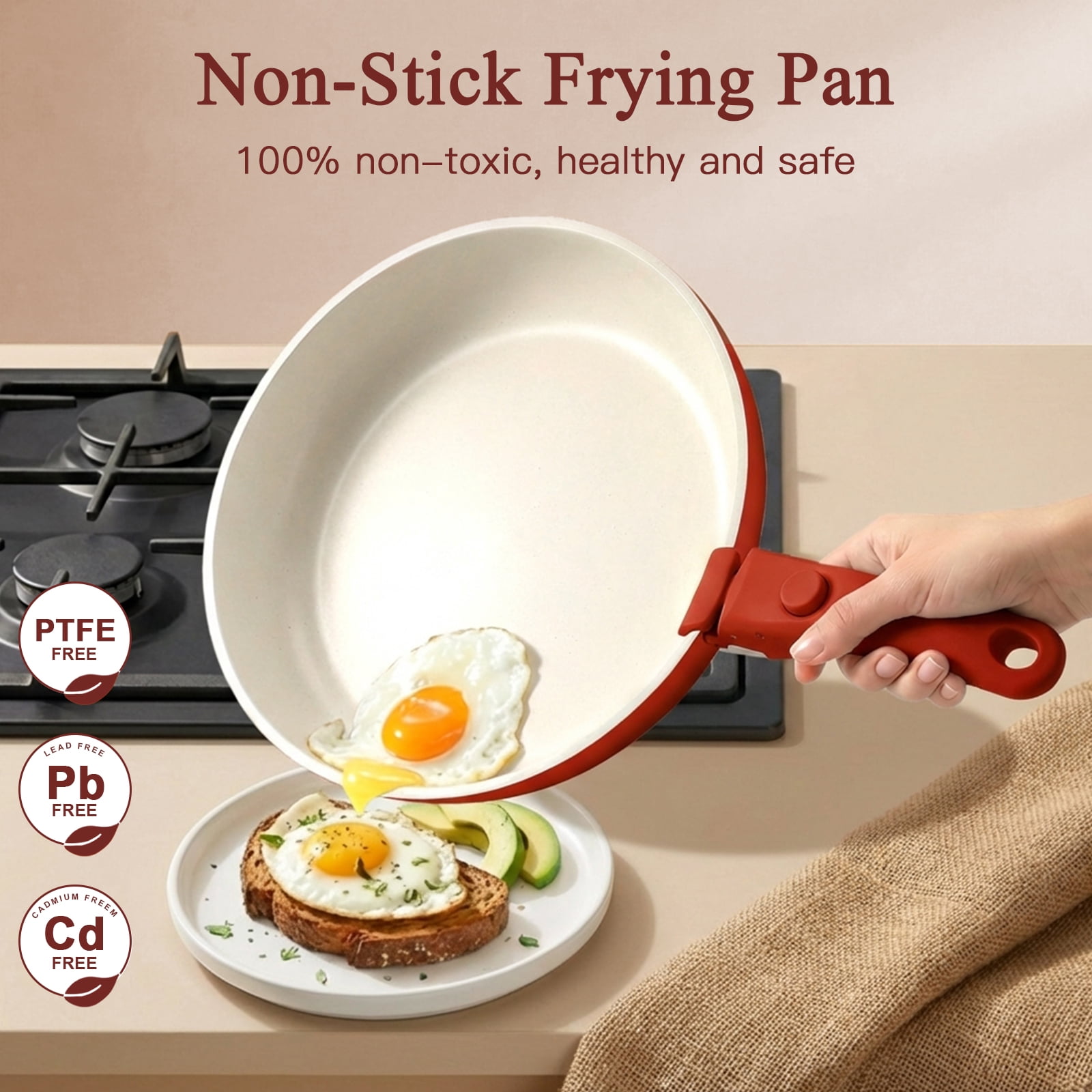 Gipp 5pcs Pots and Pans Set Non Stick,Ceramic Cookware Sets with Removable Handle, Oven & Dishwasher Safe,Induction Cookware,Kitchen Cooking set,Red