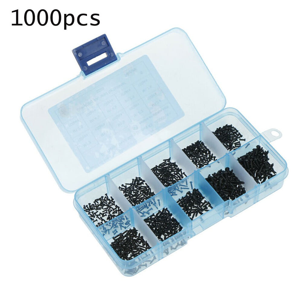 1000pcs/Set Carbon Steel Micro Self-Tapping Screws Round Head Assortments Kit