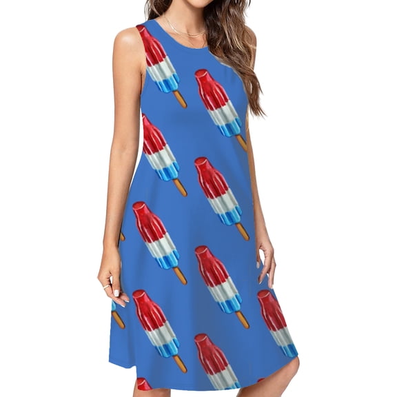 Fun Rocket Pop Popsicle Pattern Casual Sleeveless Loose Sundress Dress For Women Summer Dress Daily Woman
