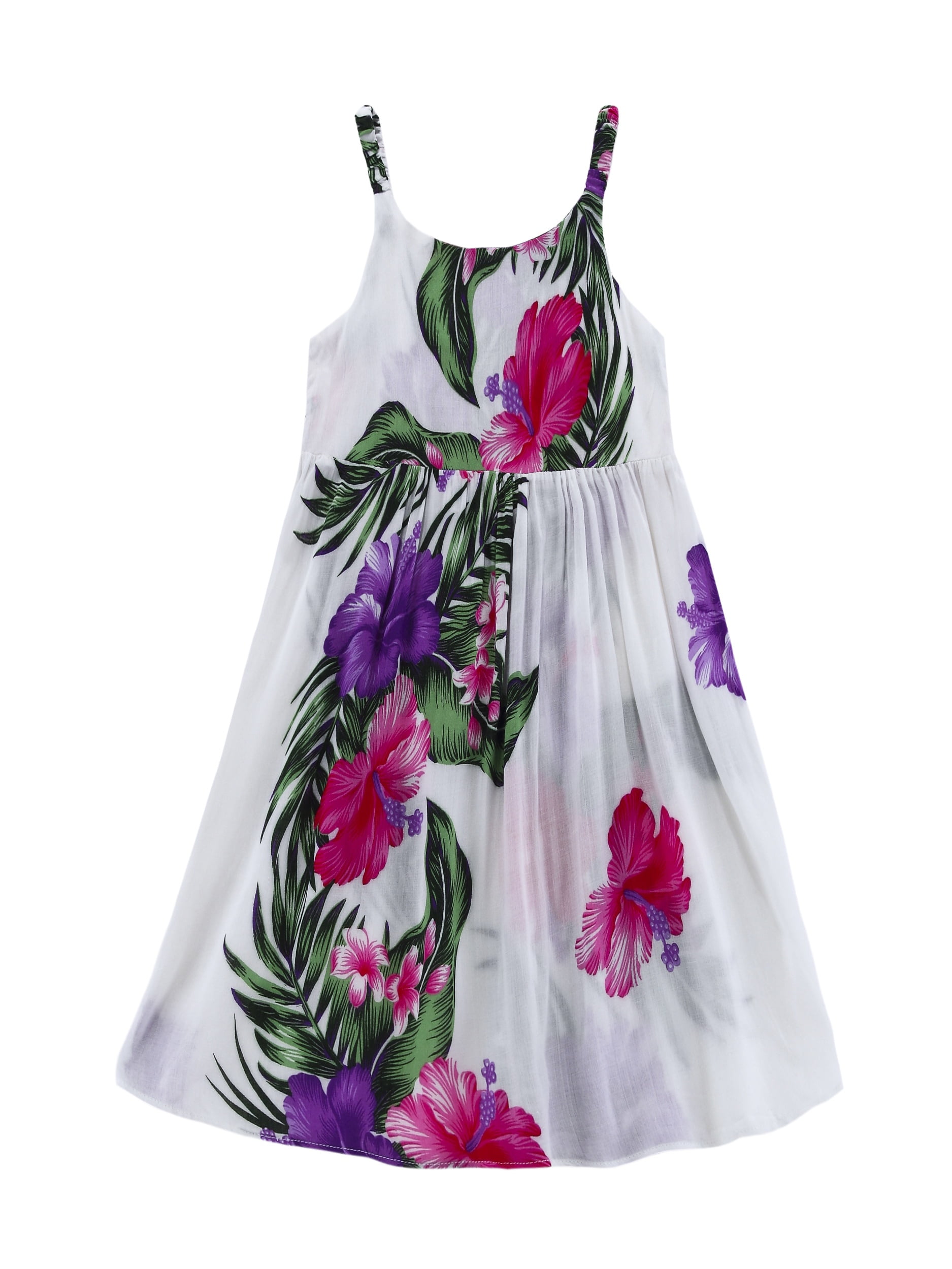 Girl Luau Dress Hawaiian Dress Elastic Strap Dress in White with Red