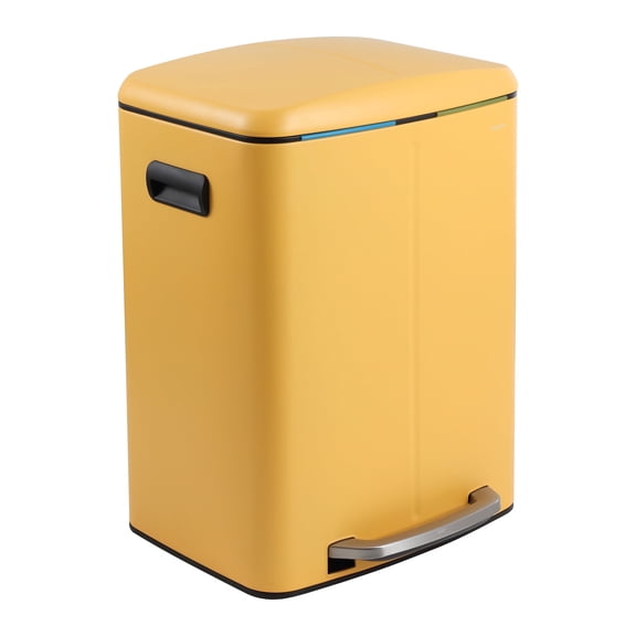 happimess Marco Rectangular 10.6-Gallon Double Bucket Trash Can with Soft-Close Lid, Daffodil Yellow, HPM1005L