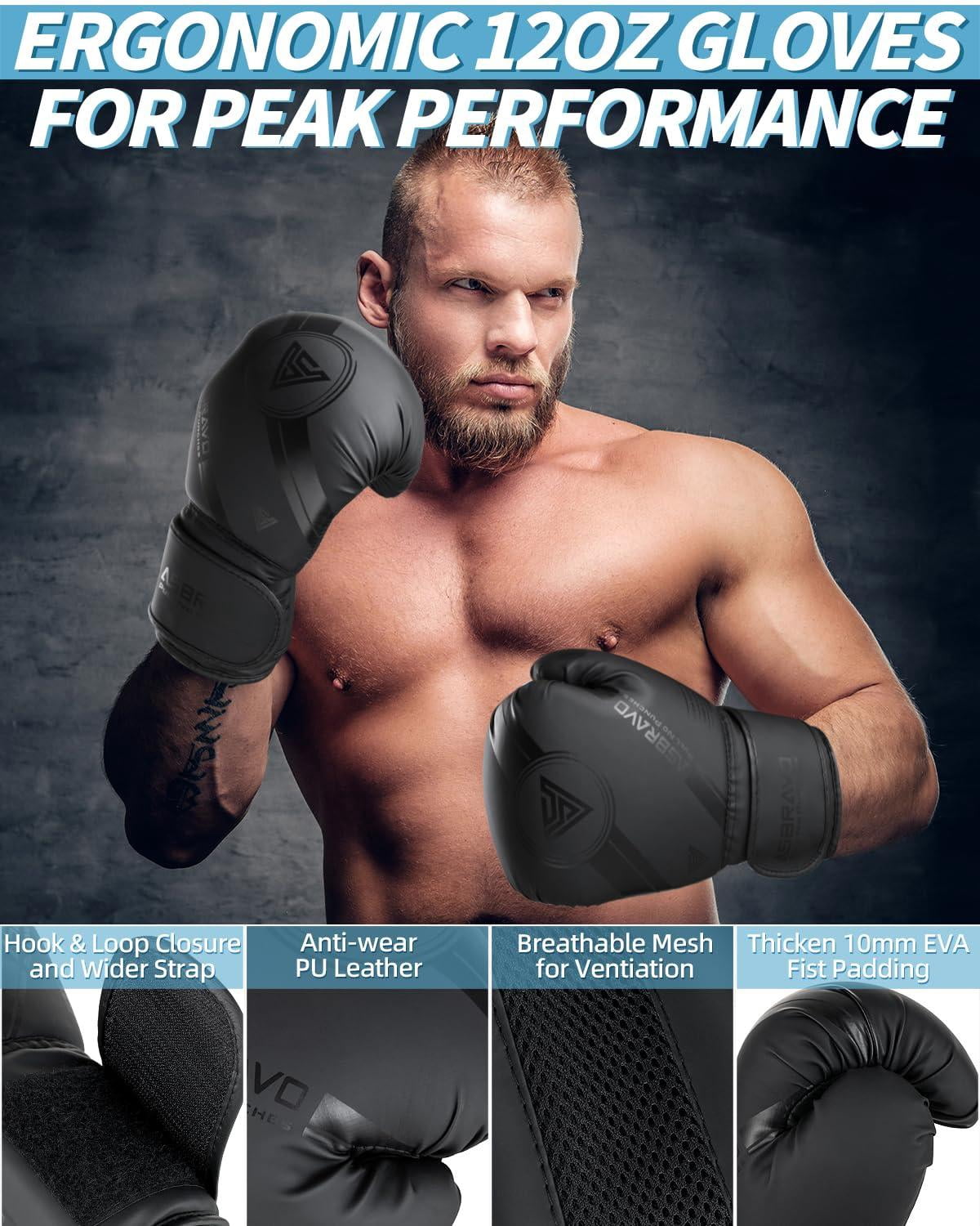 Punching Bag For Adults  4ft Pu Heavy Boxing Set 12oz Gloves Mma Muay Thai Kickboxing Home Gym Martial Art (unfilled)