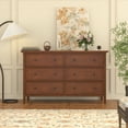 IKENO 6 Drawers Wood Dresser, Caramel Solid Wood Chest of Drawers, 6