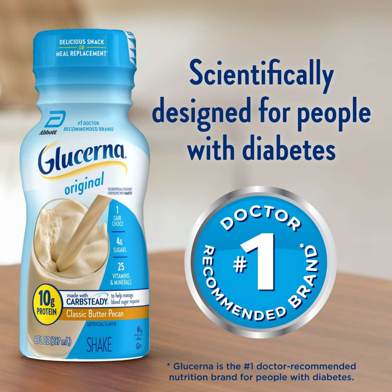 Glucerna Original Diabetic Protein Shake, Classic Butter Pecan, 8 fl oz Bottle, 6 Count