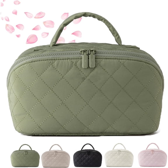 Instructof Makeup Bag,2026 new Travel Makeup Bag for Woman,Petitionm Makeup Bag,Toiletries & Brushes Large Capacity With Compartments (Green)