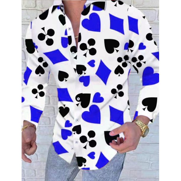 Camisa de póquer para hombre con estampado de cuadros escoceses, cuello vuelto, para salir, golf, manga larga, ropa con estampado de patchwork, diseñador de ropa