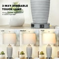 thumbnail image 5 of Cinkeda 25" Touch Control Table Lamp Set of 2, Gray-White Resin Jar Body with White Linen Shade, USB-C & AC Outlet, 3-Level Dimmable, Dimmable LED Bulb Included for Bedroom, 5 of 7