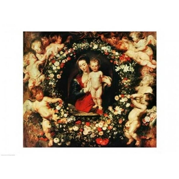 Posterazzi BALBAL3992LARGE Vierge avec une Guirlande de Fleurs C.1618-20 Affiche Imprimée par Peter Paul Rubens - 36 x 24 Po - Grand