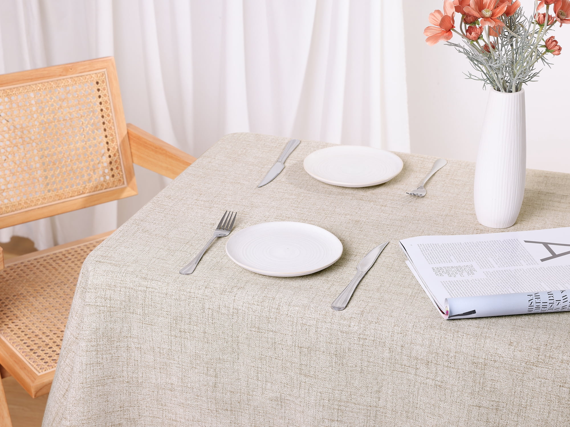 Unique Bargains Rectangle Tablecloth with Fringe for Indoor Outdoor Khaki 47"x67"