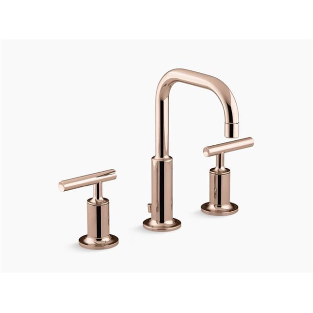 Kohler K-14406-4-RGD PuristWidespread Robinet de Lavabo de Salle de Bain avec Poignée à Levier Basse et Bec à Col de Cygne Bas - Or Rose Vif