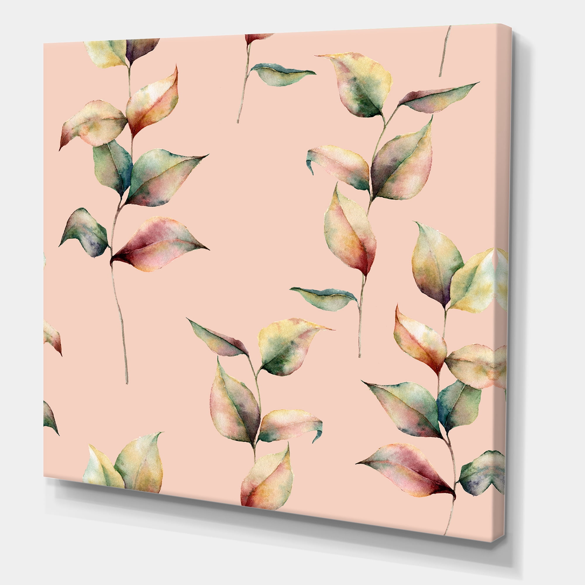 Designart ' Autumn Pink Leaves with Branch On Pastel Colors ' Traditional Canvas Wall Art Print