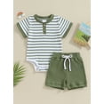 thumbnail image 2 of Bslissey Baby Boys Girls Shorts Set 3M 6M 9M 12M 18M Short Sleeve Striped Print Romper with Elastic Waist Shorts 2Pcs Outfits Newborn Infant Summer Casual Clothes, 2 of 9