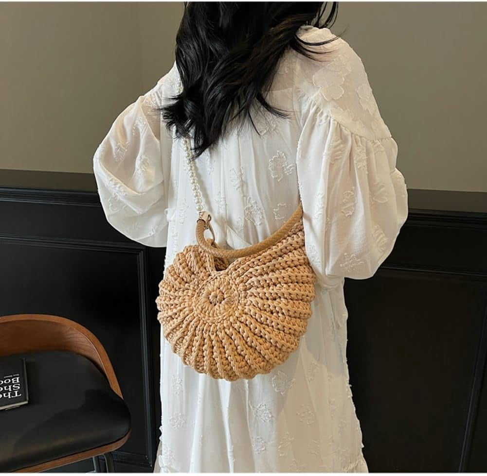MMYGU Handwoven Seashell Bags Women Crochet Summer Beach Bag Boho Knitted Evening Clutch Purses Crossbody Shoulder Bag
