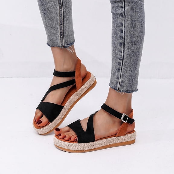 Floenr Womens Sandals Flip Flops for Women,Summer New Buckle Hemp Rope Sandals Platform Women's Sandals