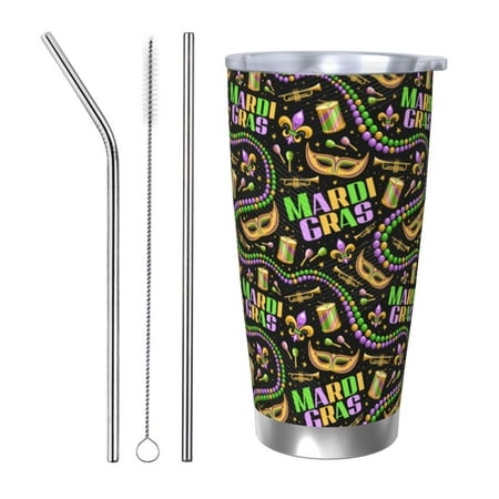 

Uemuo Mardi Gras3 Print Travel Coffee Mug 20oz Double-walled Car Cup Stainless Steel Insulated Tumbler Leak-proof Travel Cup Reusable Straw Car Cup-Straw Three-piece Set