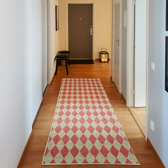 Flower Decorative Rug, Rhombus Pattern with Retro Design Inspirations Vintage Argyle Arrangement, Quality Carpet for Bedroom Dorm and Living Room, 6 Sizes, Salmon Cream, by Ambesonne