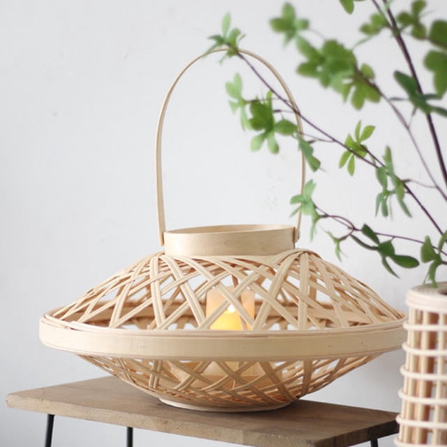 Linternas de Bambú, Lámpara de Candelabro de Jaula para Interiores Y Exteriores , Color de madera Madera L Soledad linterna de vela