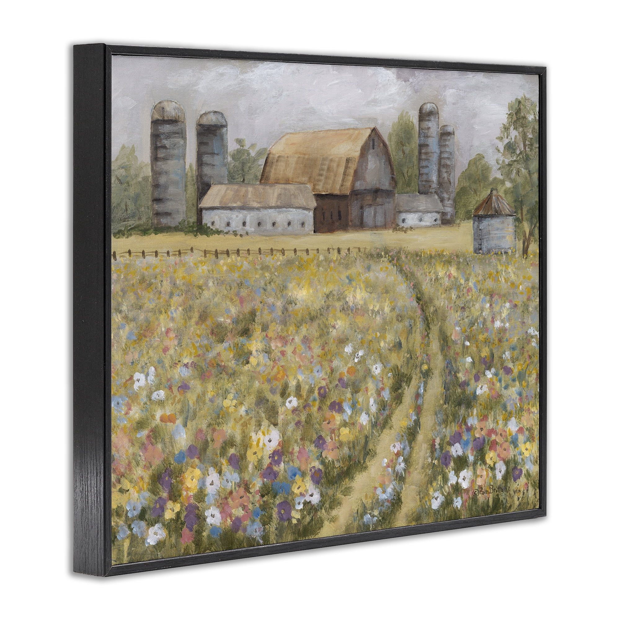 Stupell Industries Meadow Path to Barn Landscape Painting Black Framed Art Print Wall Art, 14 x 11