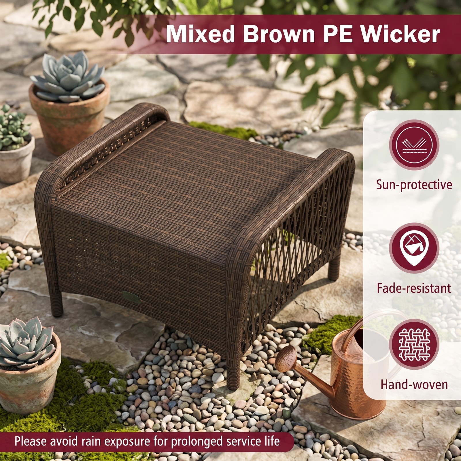 Furnibear Set of 2 Outdoor Patio PE Wicker Ottomans with Removable Cushions, Hand-Woven Rattan Footrest Extra Seat Coffee Table for Garden Porch Backyard, 400, Black