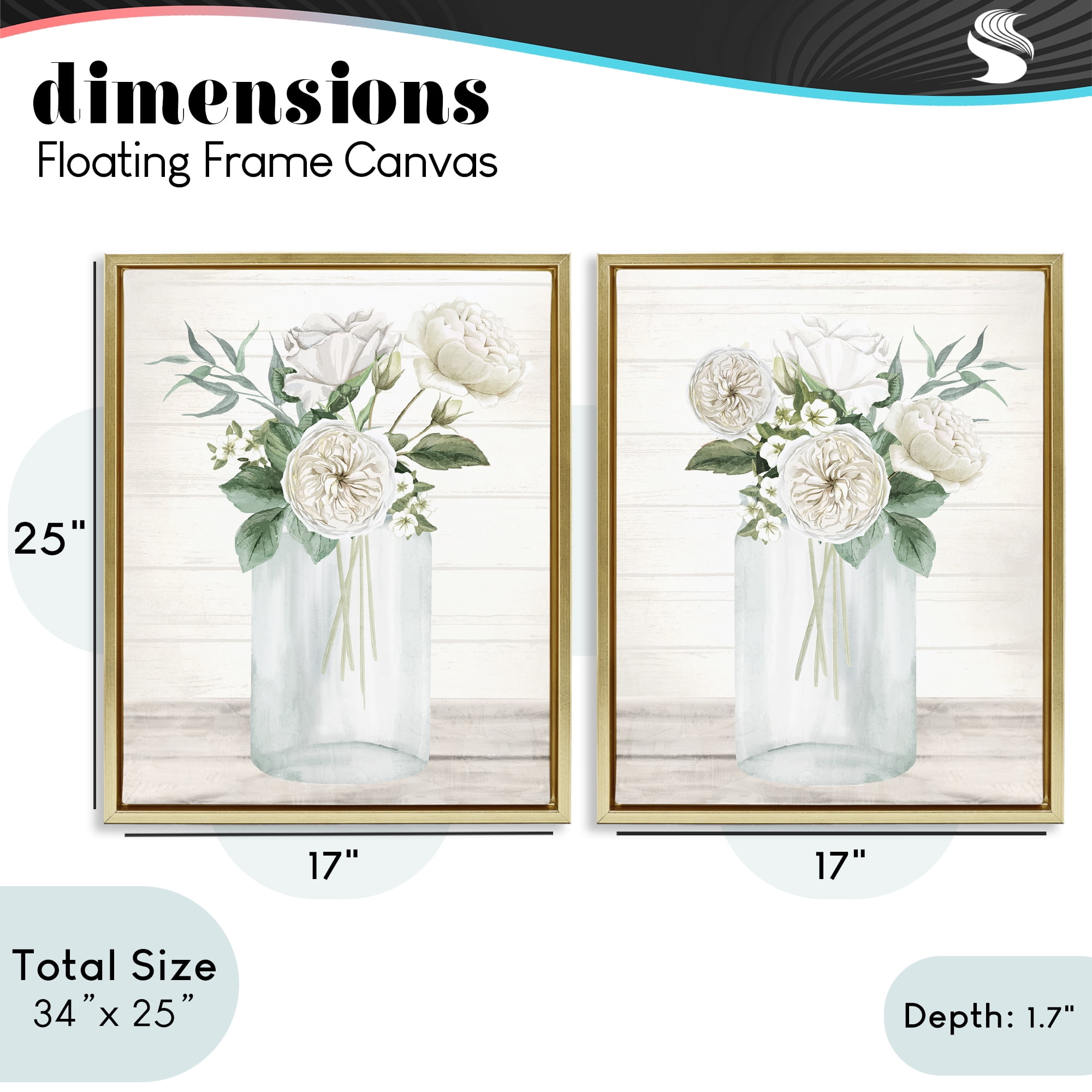 Stupell Industries Soft Patience Flowers 2 Piece Gold Framed Floater Canvas Set, design by Kim Allen