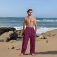 thumbnail image 4 of GrmtClth Mens Linen Pants Casual Drawstring Elastic Waist Cargo Pants Loose Fit Lightweight Yoga Beach Pants 2026 Summer Cotton Relaxed Fit Travel Pant with Multi Pockets Wine 2XL, 4 of 7