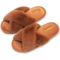 thumbnail image 1 of DANNTO Women's Slippers Cross Band Soft Plush Furry Open Toe House Shoes Indoor Warm Comfy Cozy Bedroom Flats Slide, 1 of 8