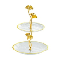 AYktou 2-Layer Ginkgo Leaf Serving Trays for Party, Large Capacity Candy Plates Cookies & Dessert Trays Xmas Birthday Party Snack Fruit Platter Exquisite Flower Shape Jewelry Tray for Women, Clear