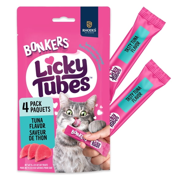 BONKERS Licky Tubes Tuna Flavoured Wet Lickable Treats for Cats, 48g Bag (4 pack)