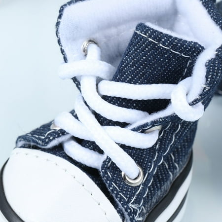 MLINS 4pcs Fashion Stars Cotton Denim Pet Dog Puppy Non-slip Lace-up Casual Shoes Sneakers Boots - Size XS (Blue)