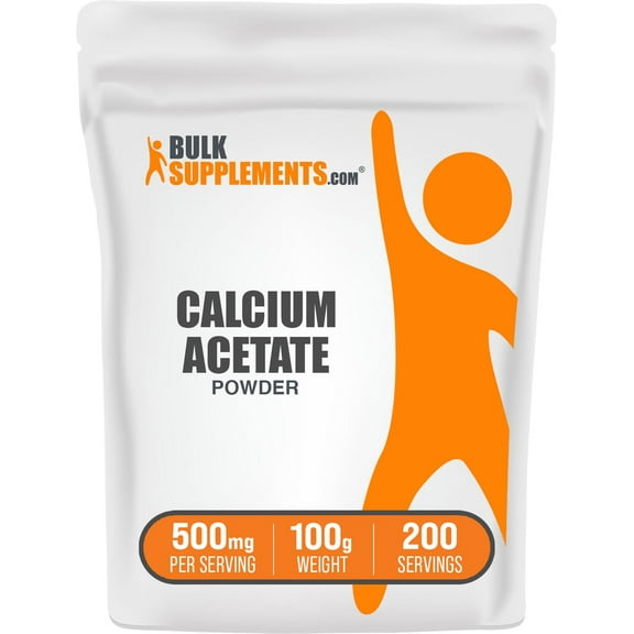 BulkSupplements Calcium Acetate Powder - 500mg per Serving - 100 Grams (3.5 oz) - 200 Servings